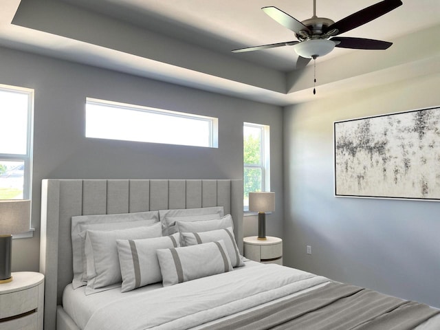 W255S5377 Primrose Ln, Waukesha, WI 53189 - bedroom with a tray ceiling and a ceiling fan