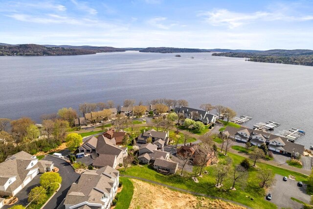 aerial view featuring a water view and a residential view