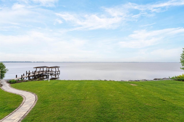 9458 Warner Rd, Winneconne, WI 54986 - dock with a water view, a lawn, and boat lift