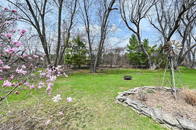 view of yard with an outdoor fire pit