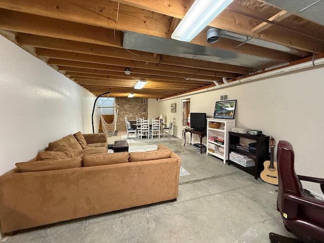 living room with concrete floors