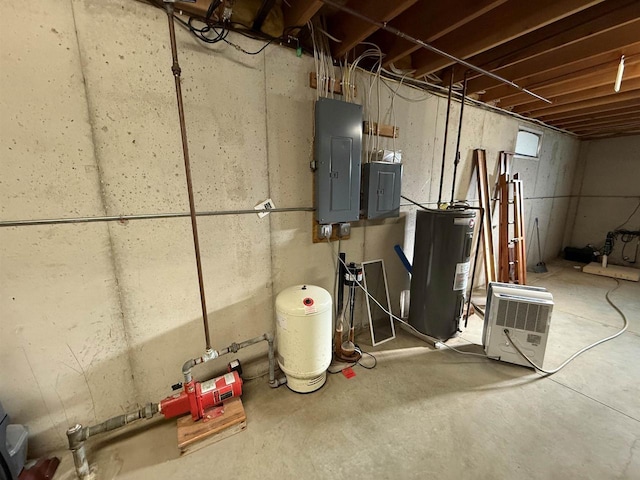 utilities with water heater and electric panel