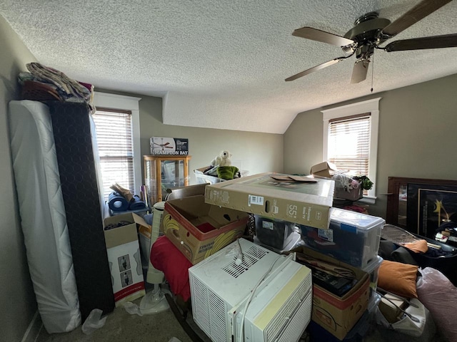 201 Bonito St, Walworth, WI 53184 - carpeted bedroom featuring a ceiling fan, a textured ceiling, and multiple windows