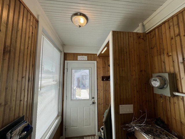 201 Bonito St, Walworth, WI 53184 - doorway with wood walls and ornamental molding