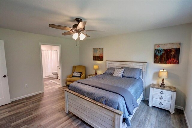 10230 Olker Rd, Hayward, WI 54843 - bedroom with wood finished floors, a ceiling fan, baseboards, and ensuite bathroom
