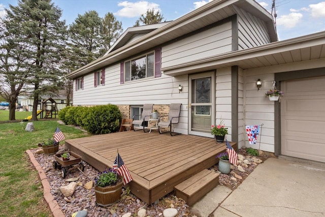 wooden deck with a yard