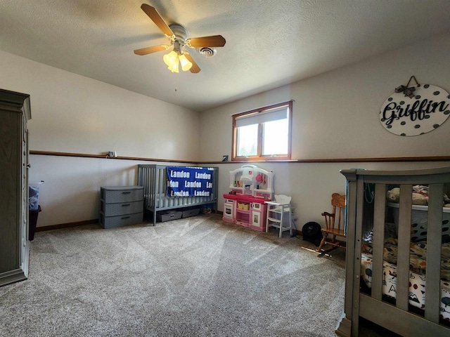 12902 Flicker Rd, Tomah, WI 54660 - carpeted bedroom featuring a textured ceiling and ceiling fan