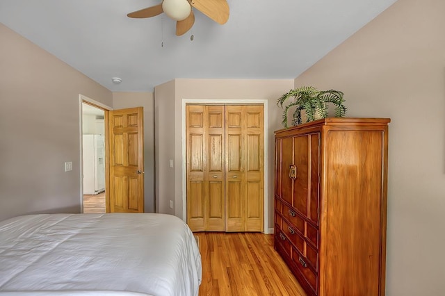 1301 Temkin Ave, Madison, WI 53705 - bedroom featuring a closet, light wood finished floors, and ceiling fan