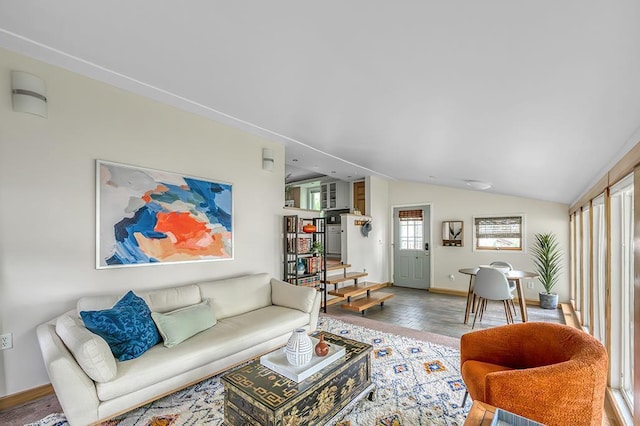 1301 Temkin Ave, Madison, WI 53705 - living room featuring vaulted ceiling and baseboards