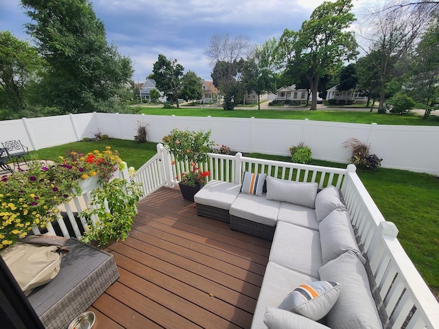 2034 N 13th St, Milwaukee, WI 53205 - deck featuring an outdoor hangout area, a lawn, a fenced backyard, and a residential view