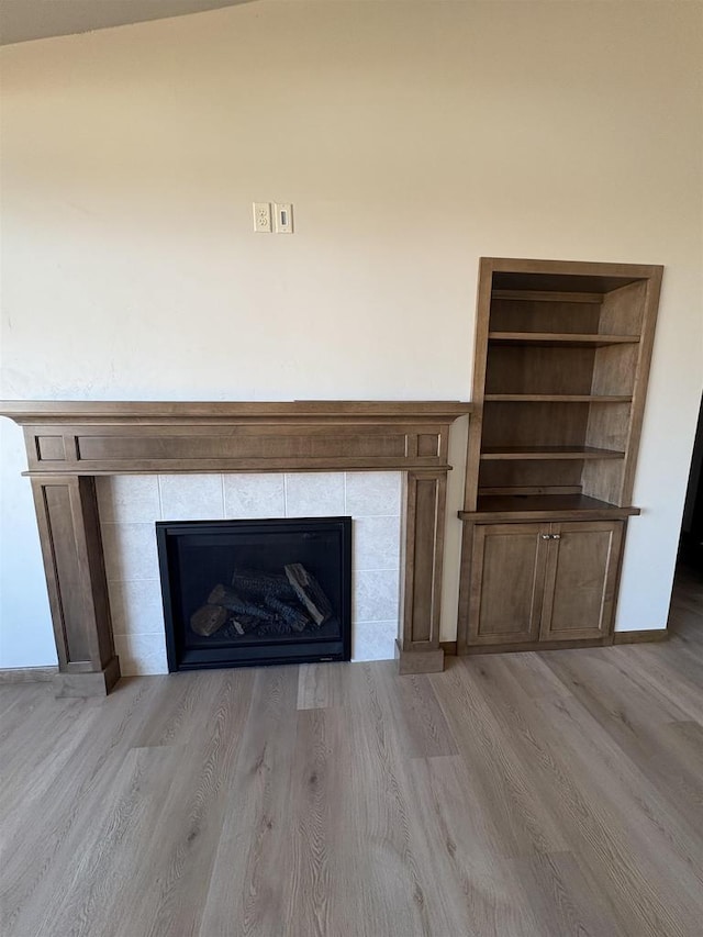 1354 Shelby Ln, De Pere, WI 54115 - details featuring a fireplace, wood finished floors, and baseboards