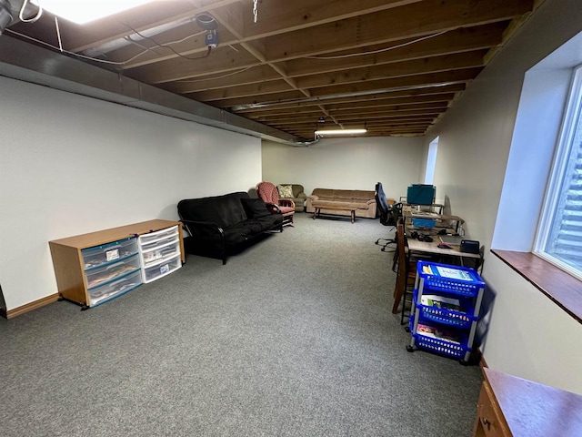 basement featuring carpet flooring