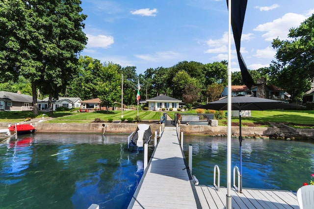 dock area with a lawn