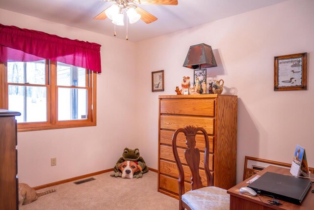 W3760 W Lemonweir Ct, Mauston, WI 53948 - carpeted home office with baseboards, a ceiling fan, and visible vents