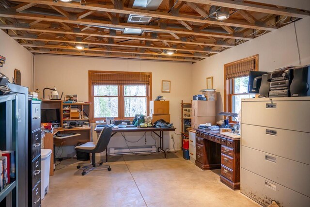 W3760 W Lemonweir Ct, Mauston, WI 53948 - home office with a baseboard heating unit, plenty of natural light, visible vents, and finished concrete floors