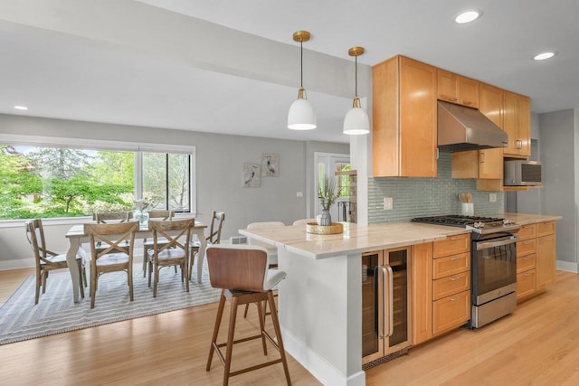 5308 Mckenna Rd, Monona, WI 53716 - kitchen with under cabinet range hood, stainless steel appliances, wine cooler, healthy amount of natural light, and recessed lighting