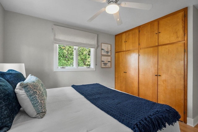 5308 Mckenna Rd, Monona, WI 53716 - bedroom with a closet, ceiling fan, and light wood finished floors