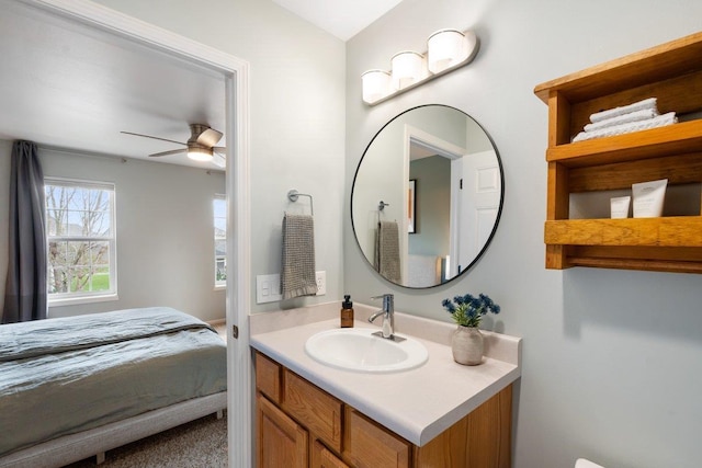 bathroom featuring vanity and ceiling fan