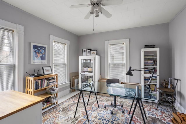 526 N Vine St, Appleton, WI 54911 - office area with plenty of natural light, a ceiling fan, and baseboards