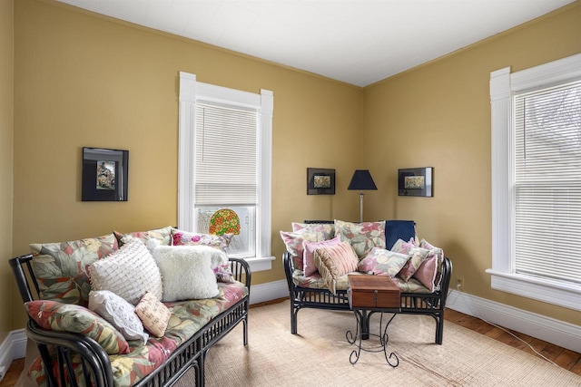 526 N Vine St, Appleton, WI 54911 - living area with plenty of natural light, baseboards, and wood finished floors