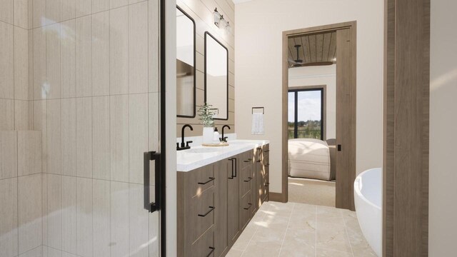 W2600 Oakwood Beach Rd, Markesan, WI 53946 - full bath with double vanity, a sink, and a freestanding tub