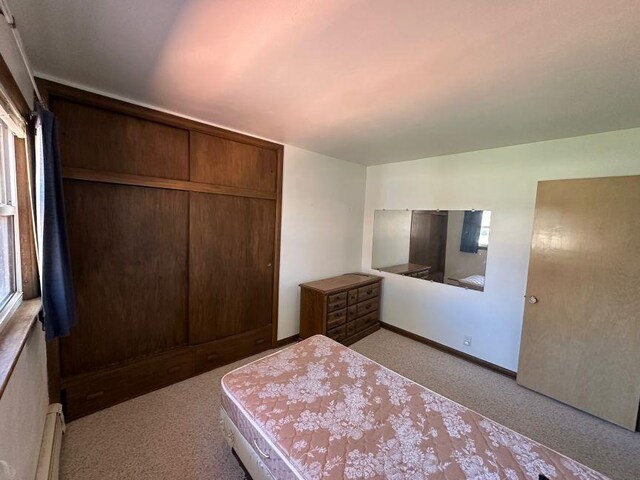 540 W Lincoln St, Waupun, WI 53963 - bedroom with a closet, baseboards, baseboard heating, and carpet floors