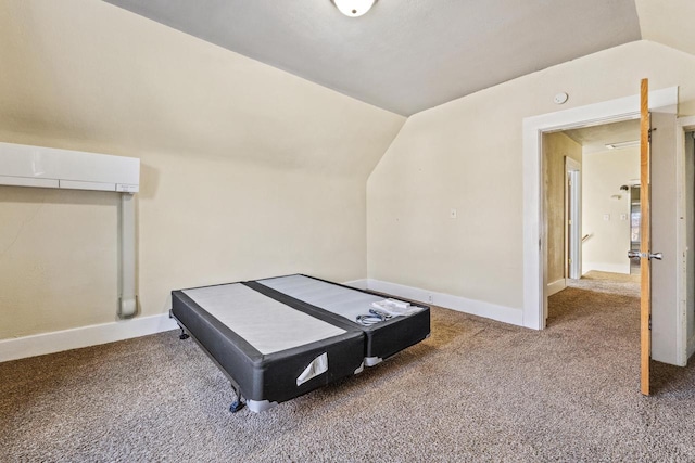 1931 Wood St, La Crosse, WI 54603 - interior space with carpet floors, lofted ceiling, a wall unit AC, and baseboards