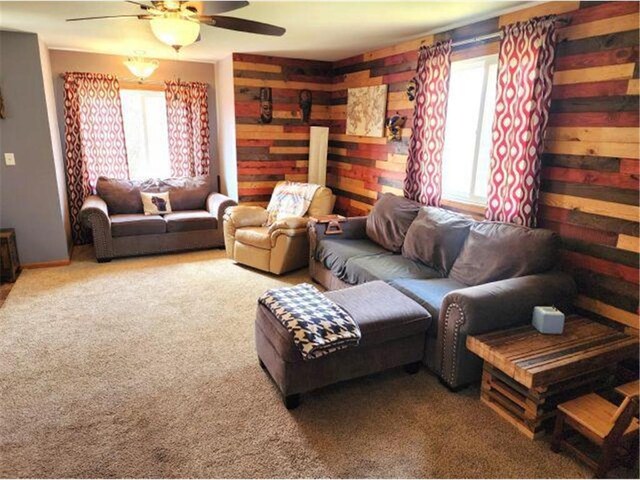 21 N Main St, Luck, WI 54853 - carpeted living room with plenty of natural light and a ceiling fan