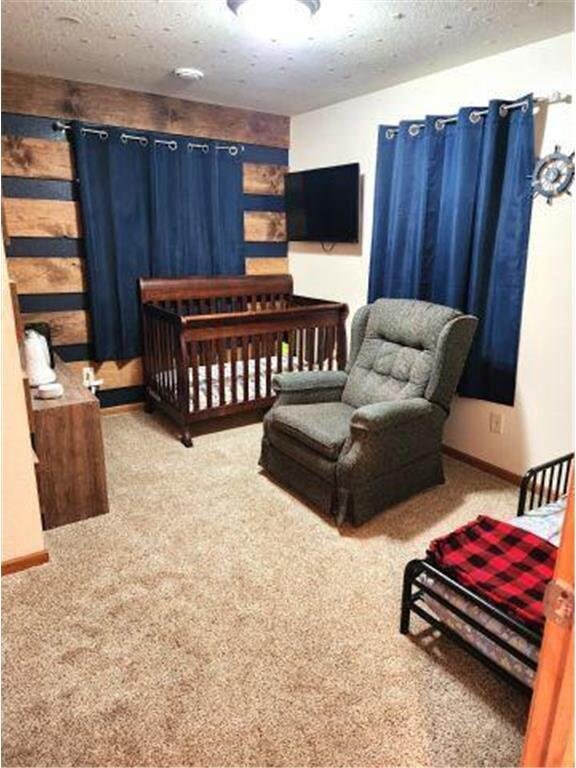 21 N Main St, Luck, WI 54853 - carpeted bedroom featuring baseboards and a textured ceiling