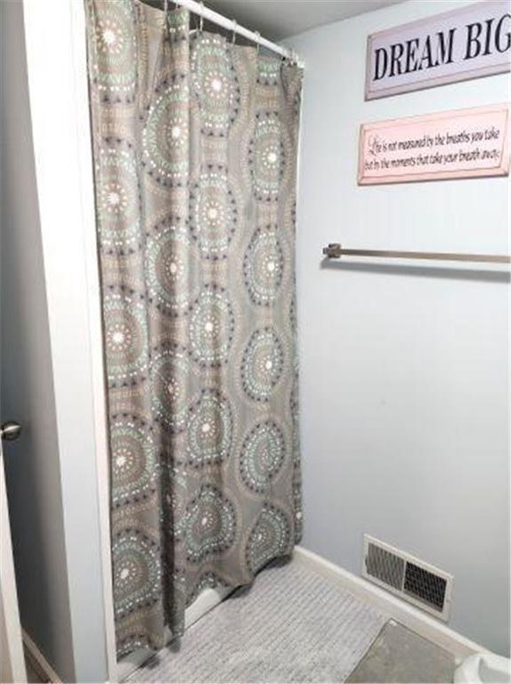 21 N Main St, Luck, WI 54853 - full bath with baseboards, a shower with curtain, and visible vents