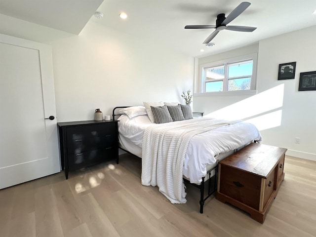 3156 Breeze Dr, Sun Prairie, WI 53590 - bedroom with a ceiling fan, baseboards, recessed lighting, and light wood-style floors