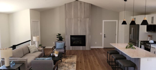 365 13th Dr, Nekoosa, WI 54457 - living area with dark wood-type flooring, a fireplace, and baseboards