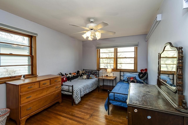bedroom featuring dark wood-style flooring and multiple windows