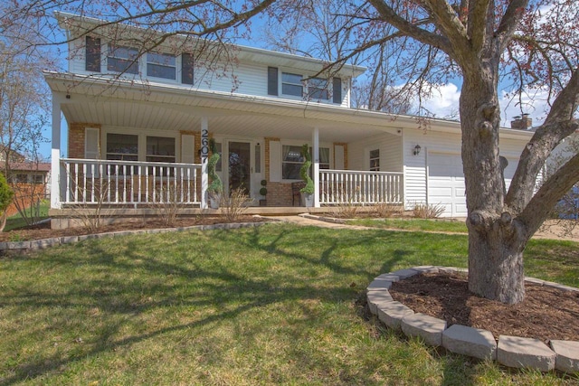 2607 King James Way, Fitchburg, WI 53719 - view of front of house with brick siding, an attached garage, a porch, and a front lawn
