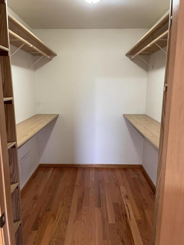 walk in closet with wood finished floors