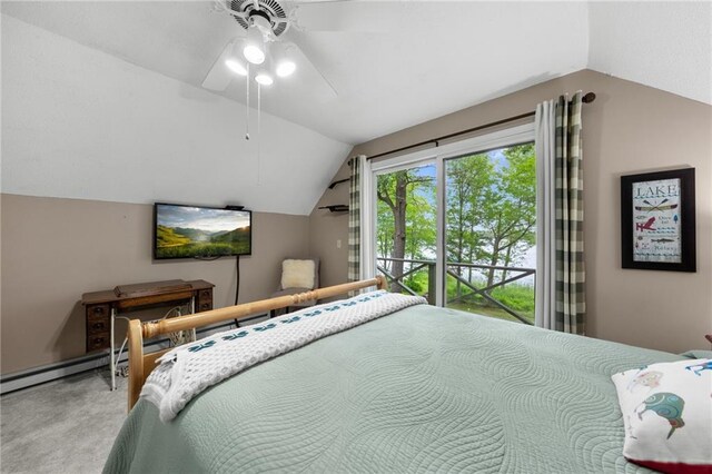 6756 Deer Track Rd, Siren, WI 54872 - bedroom featuring vaulted ceiling, a ceiling fan, and carpet flooring