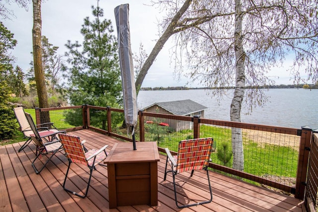 deck with a water view