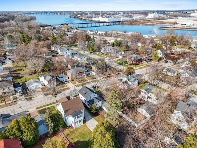 aerial view with a residential view and a water view