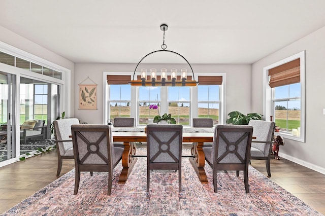 N56W27213 Crispin Ct, Lisbon, WI 53089 - dining area featuring plenty of natural light, baseboards, wood finished floors, and a notable chandelier