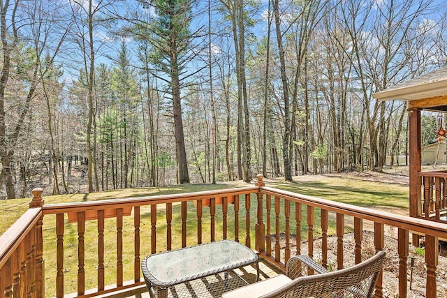 wooden deck featuring a yard