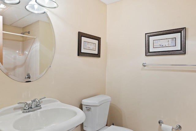 bathroom with toilet, a sink, and a shower