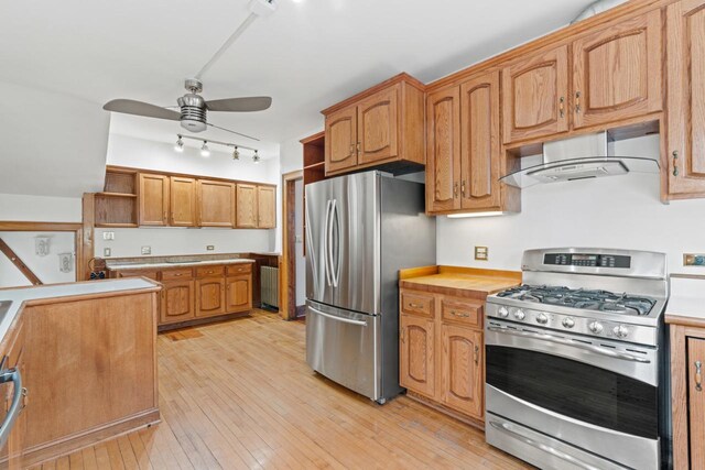 28094 E State Rd, Island Lake, IL 60042 - kitchen with open shelves, ceiling fan, appliances with stainless steel finishes, and under cabinet range hood