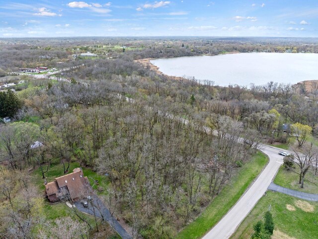 28094 E State Rd, Island Lake, IL 60042 - birds eye view of property featuring a wooded view and a water view