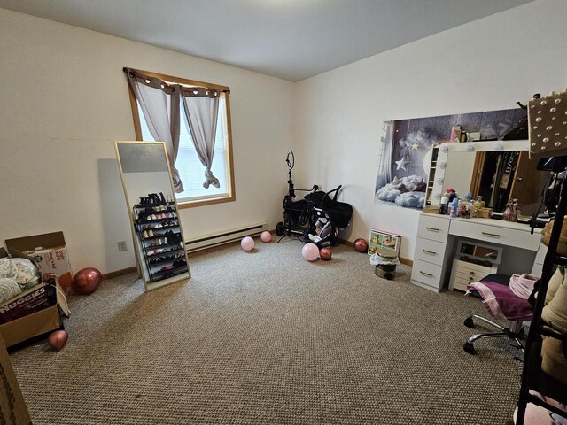 interior space featuring a baseboard radiator and carpet