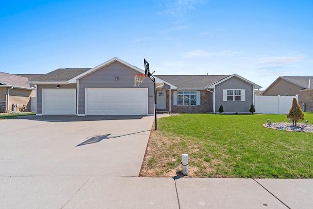 830 Roth Rd, De Pere, WI 54115 - single story home with a garage, a front yard, concrete driveway, and fence