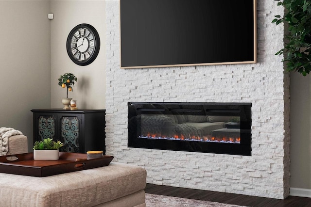 1677 Liatris Dr, Sun Prairie, WI 53590 - living room with baseboards, wood finished floors, and a fireplace