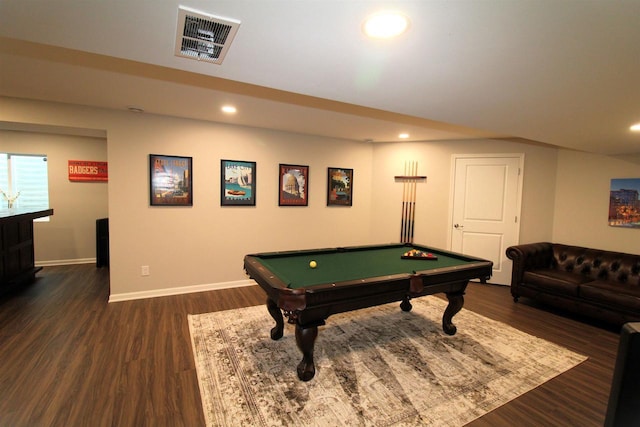 1677 Liatris Dr, Sun Prairie, WI 53590 - recreation room with recessed lighting, billiards, dark wood-style floors, and visible vents