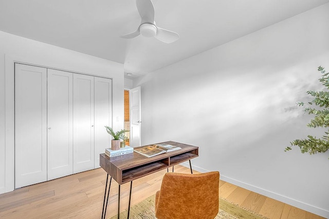8226 Scott Rd, Cross Plains, WI 53528 - home office with ceiling fan, baseboards, and light wood-type flooring