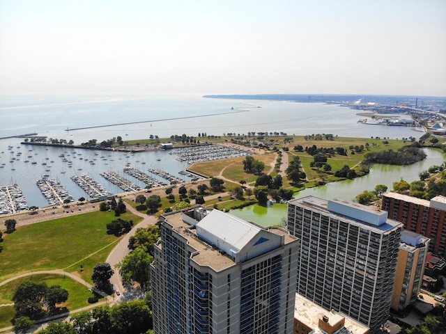 aerial view with a water view