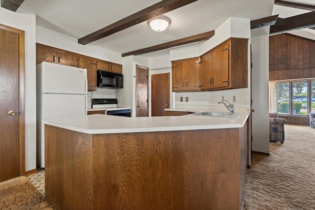 618 W Main St, Waterford, WI 53185 - kitchen featuring electric range oven, black microwave, freestanding refrigerator, a sink, and light countertops
